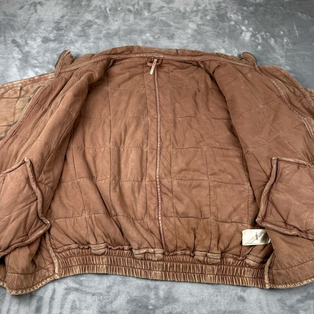 Free People Womens Jacket Sz M Tan Brown Dolman Quilted Knit Zip Up Bomber Coat - Picture 8 of 12